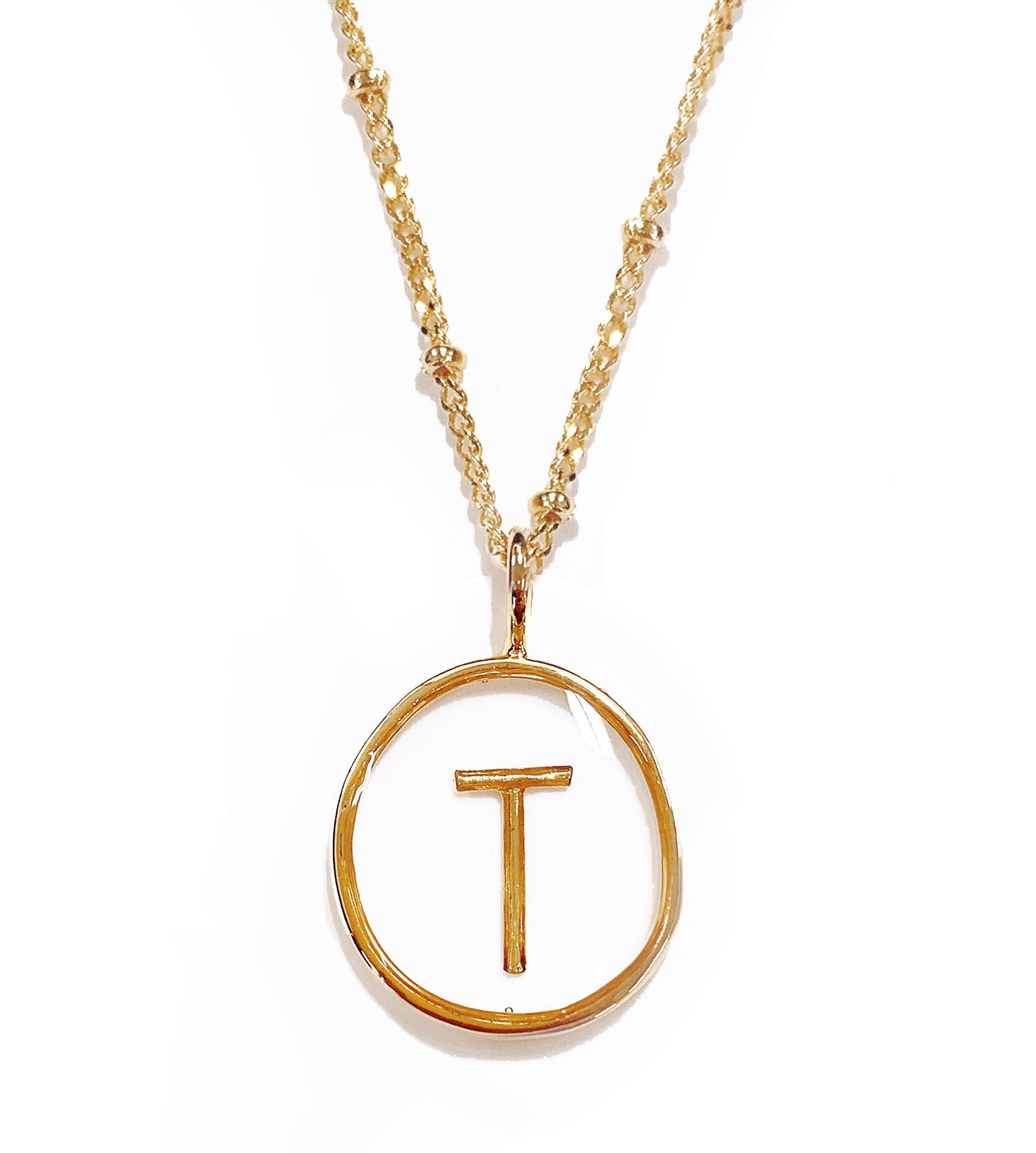 Collier lettre T doré cercle transparent - 172843