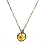 Collier pendantif résine fleur SPIREA séchée ROND mini ¤12mm sur chaine fine 38+5