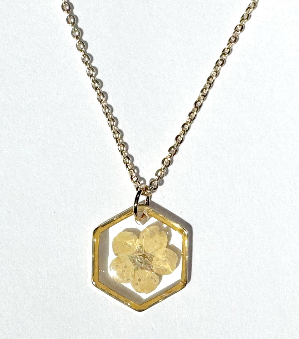Collier SPIREA Hexagone – Fleur Véritable Séchée