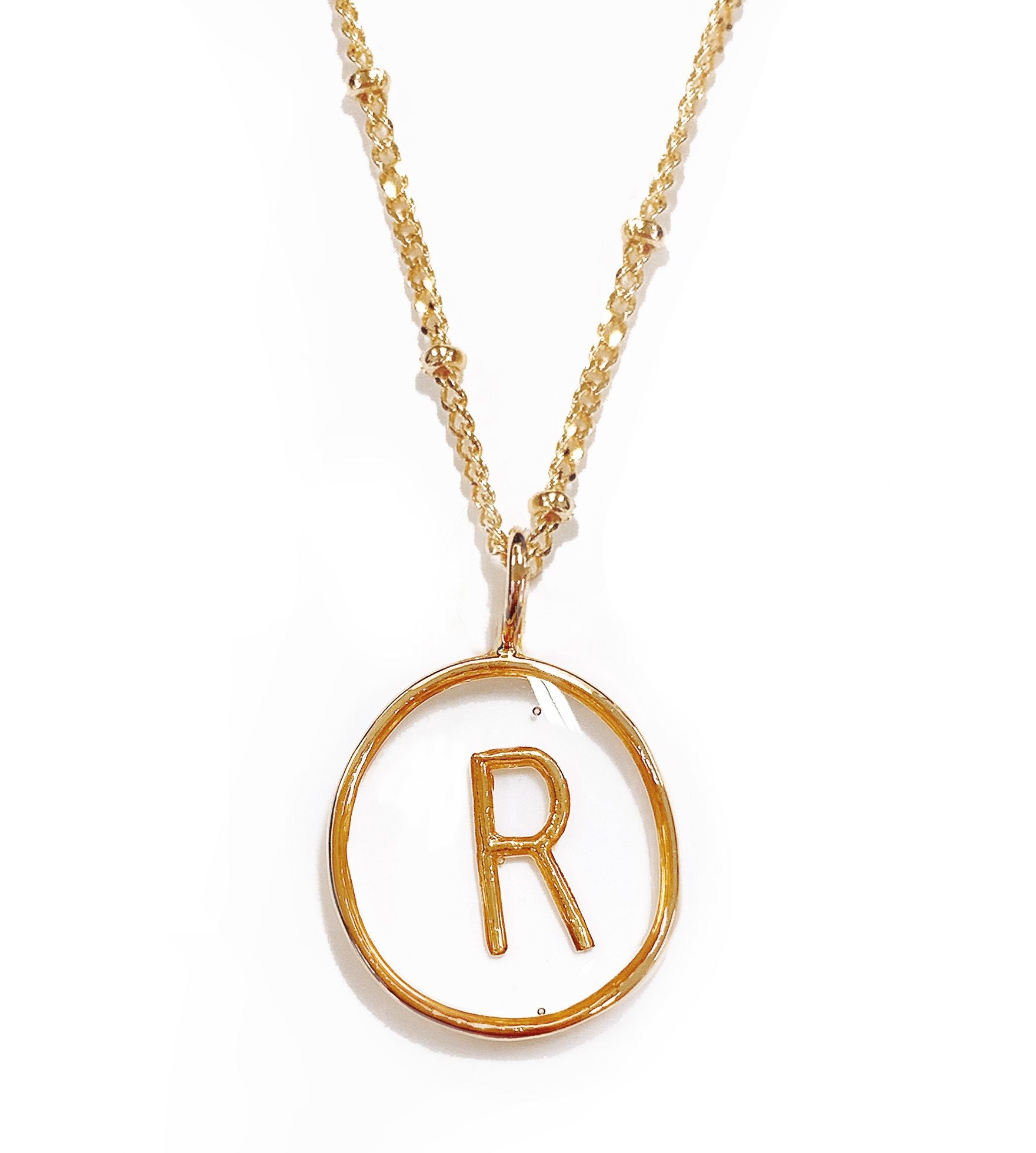 Collier lettre R doré sur médaillon transparent - 172841