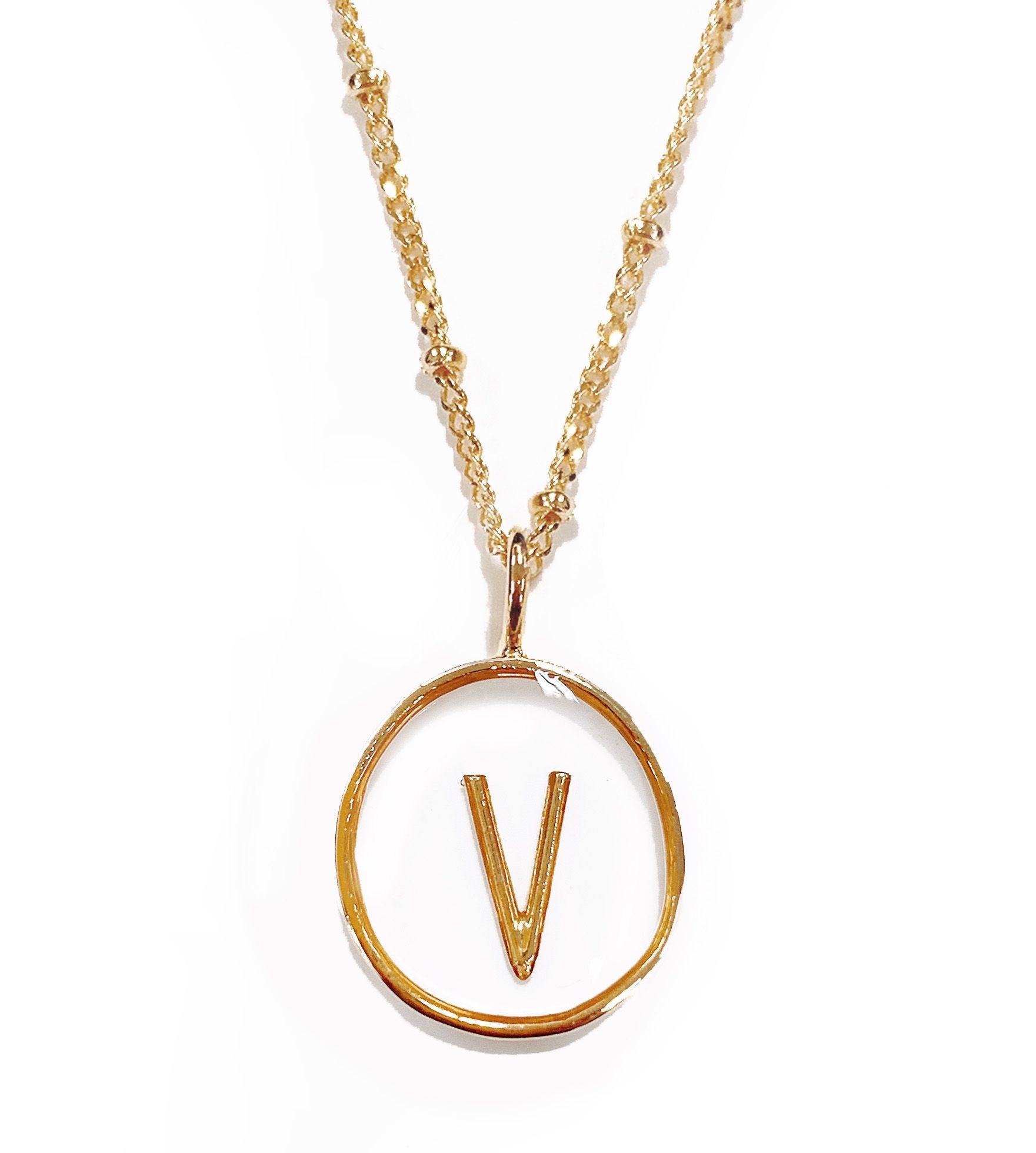 Collier lettre V doré cercle transparent - 172845