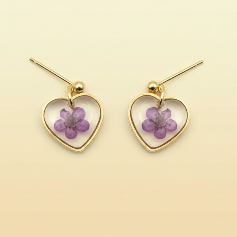 Boucles d'oreilles Cœur Eternel Fleur Séchée — vue 2