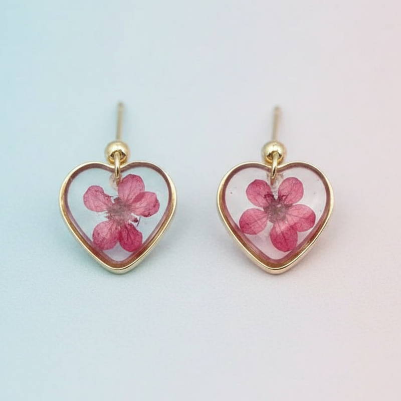 Boucles d'oreilles Cœur Eternel Fleur Séchée