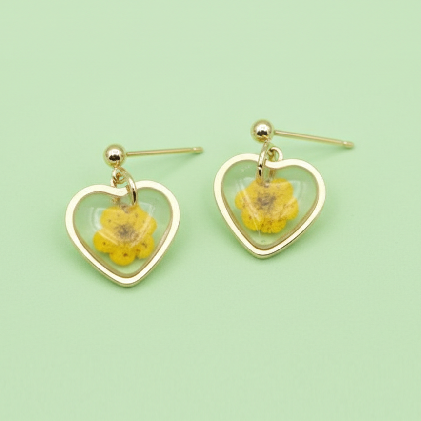 Boucles d'oreilles Cœur Eternel Fleur Séchée