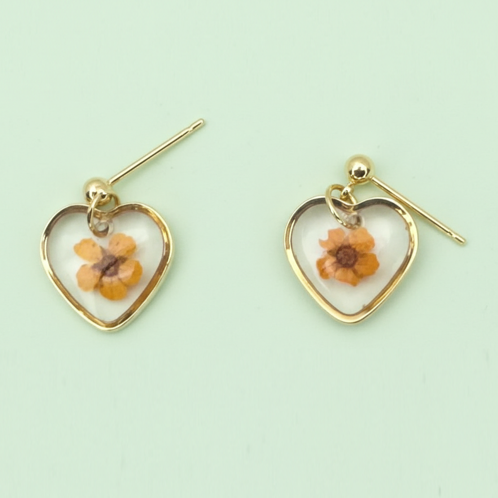 Boucles d'oreilles Cœur Eternel Fleur Séchée