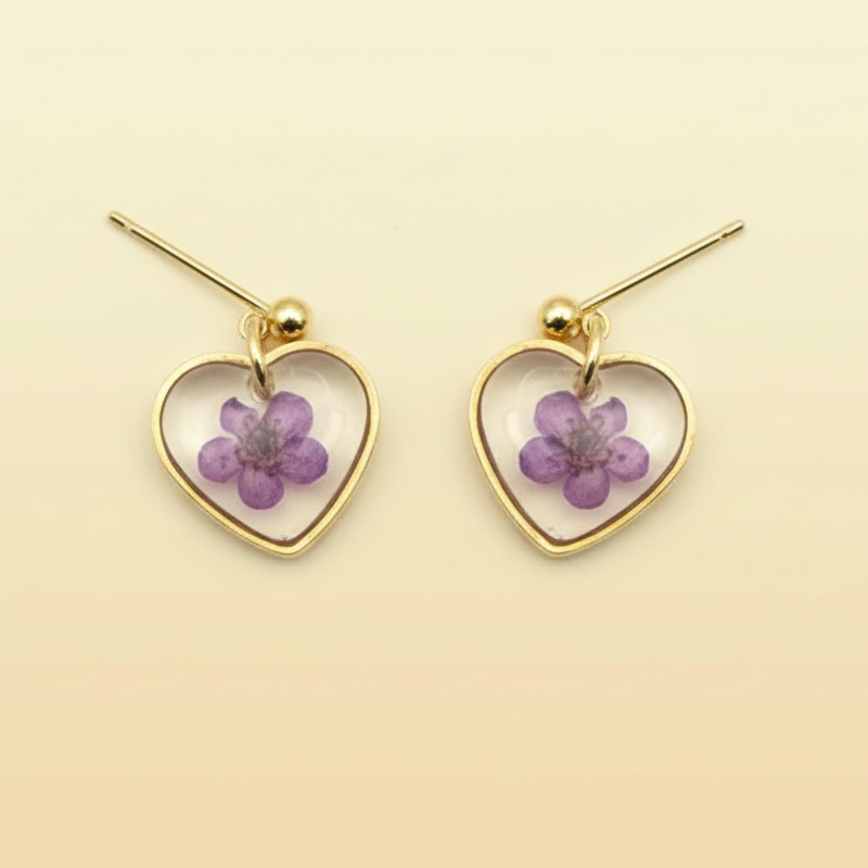 Boucles d'oreilles Cœur Eternel Fleur Séchée