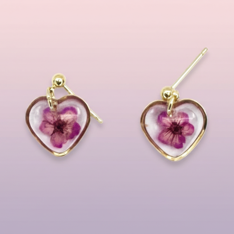 Boucles d'oreilles Cœur Eternel Fleur Séchée