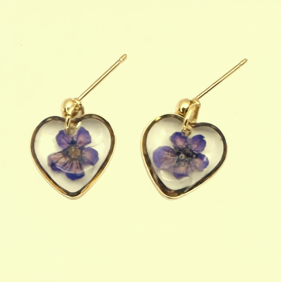 Boucles d'oreilles Cœur Eternel Fleur Séchée