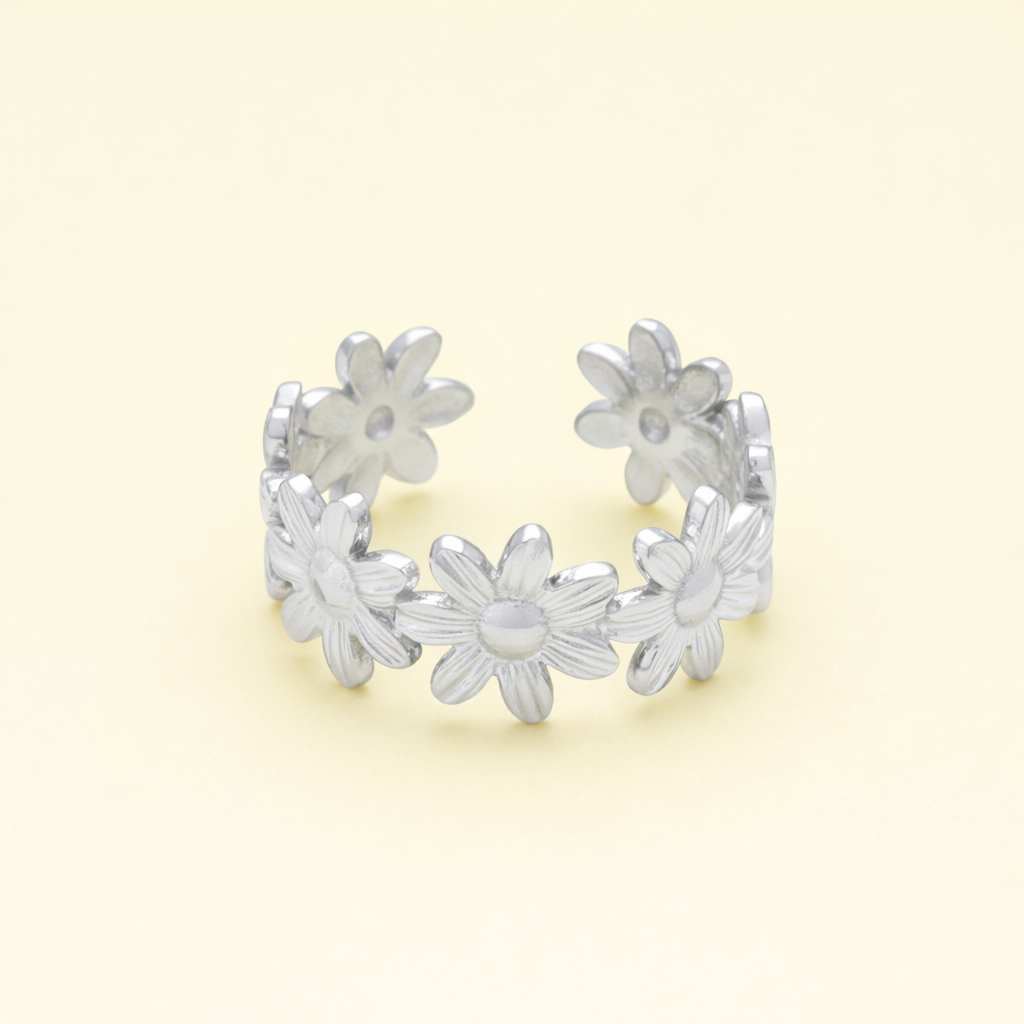 Bague acier Couronne de Fleurs
