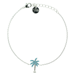 370765TURARG Bracelet Palmier Argenté Strassé Turquoise