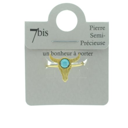 870267TURDOR Bague Tête De Buffle Turquoise Ronde Pierre Semi-précieuse