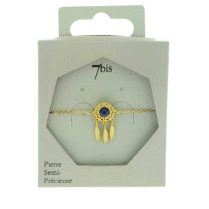 370559BLEDOR Bracelet Dreamcatch Doré 3 Plumes Articulées Lapis-lazuli