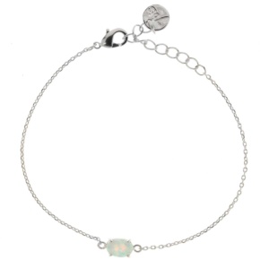 371156BLAARG Bracelet Opale Ovale Blanche Serti Griffe Argenté