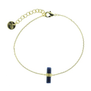 370059BLEDOR Bracelet Cylindre Bleu Doré Gravé Lapis-lazuli