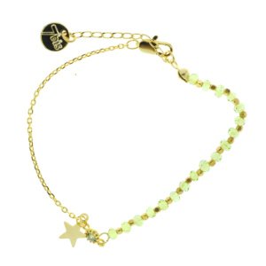 370249VER Bracelet Moitié Chaîne Doré Vert Perle De Verres Facetées Et Petite Étoile