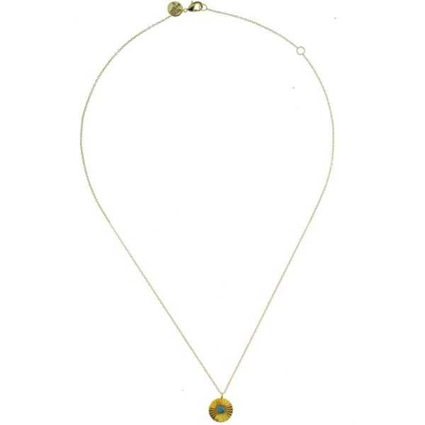 171519DOR Collier Médaille Doré Turquoise Striée Laiton