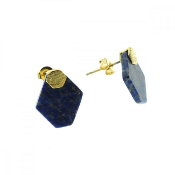 270547BLETUR Boucles D'oreilles Losange Doré Bleu Lapis-lazuli Pierre Semi-précieuse