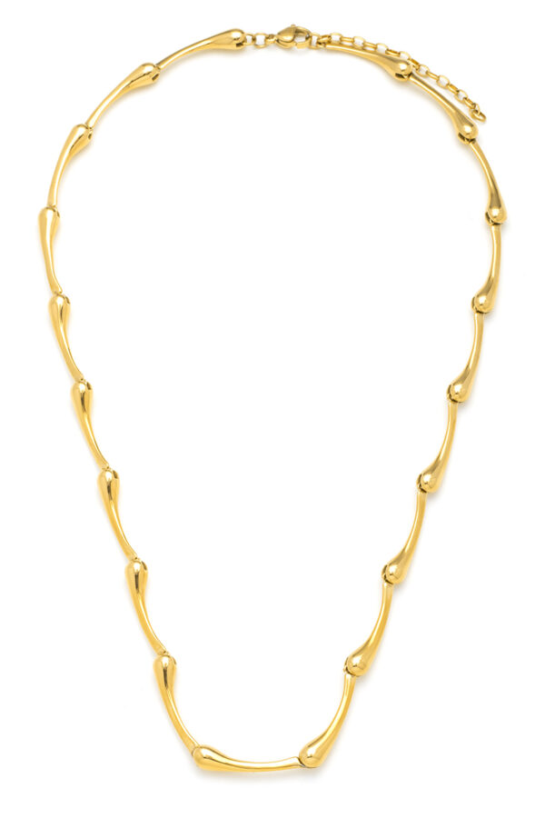 Collier acier maille en forme de goutte allongée, longueur ajustable 45 cm +5 cm de rallonge