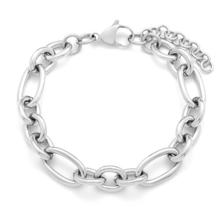 Bracelet acier grosse chaîne gourmette, fermoir mousqueton, longueur ajustable 16 cm +3 cm de rallonge