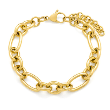 Bracelet acier grosse chaîne gourmette, fermoir mousqueton, longueur ajustable 16 cm +3 cm de rallonge